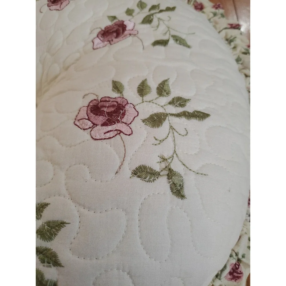 Vintage Floral Pillow Set Quilted Rose Cottagecore Throw Pillows Two Sided